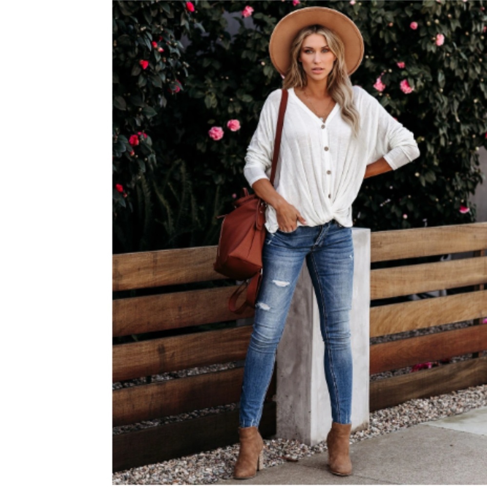 JEANIE Button Down Tie Front Shirt